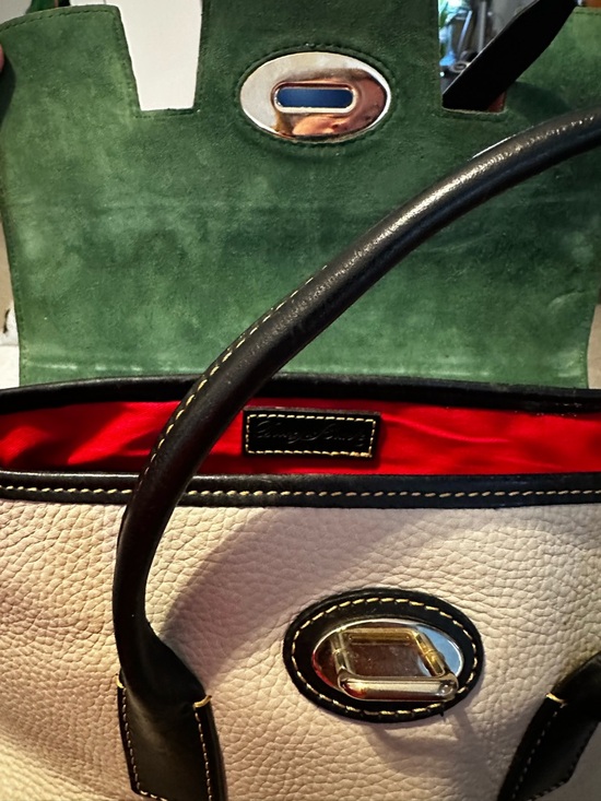 Dooney & Bourke Florentine Leather Satchel Ivory Brown Black Three way carry - Picture 13 of 13